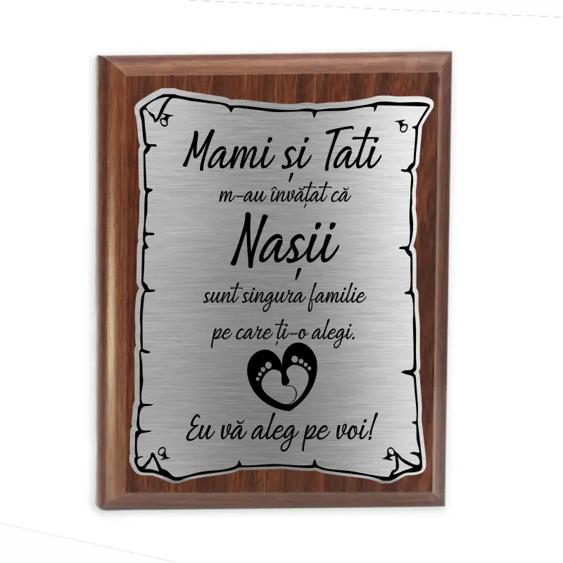Nasi sunt singura familie..., placheta lemn personalizata prin gravura